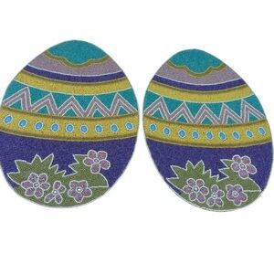 Set of 2 Easter Beaded Egg Place Mats chargers oval yellow aqua purple 1…